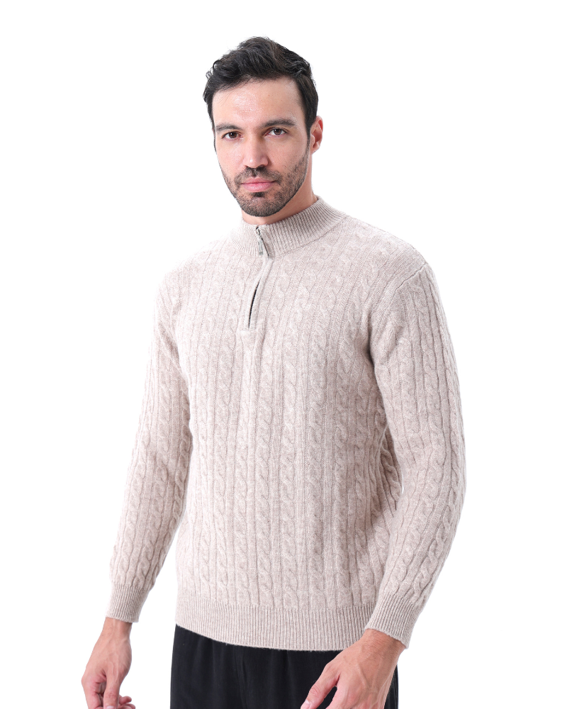 Pull Cachemire Tissé Mi-Zip