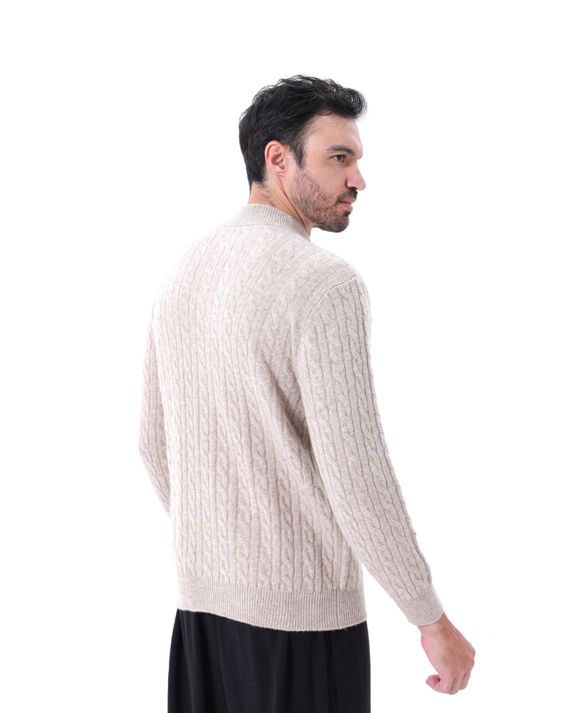 Pull Cachemire Tissé Mi-Zip