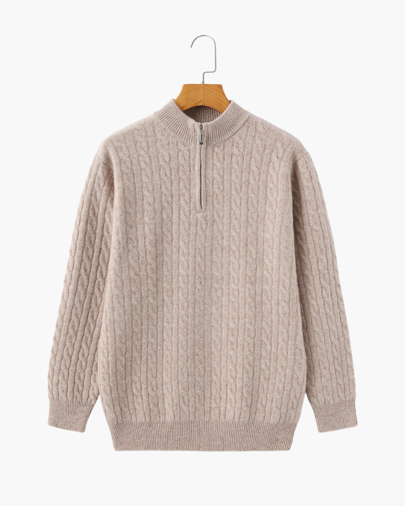 Pull Cachemire Tissé Mi-Zip
