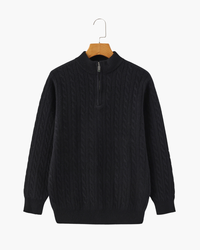 Pull Cachemire Tissé Mi-Zip