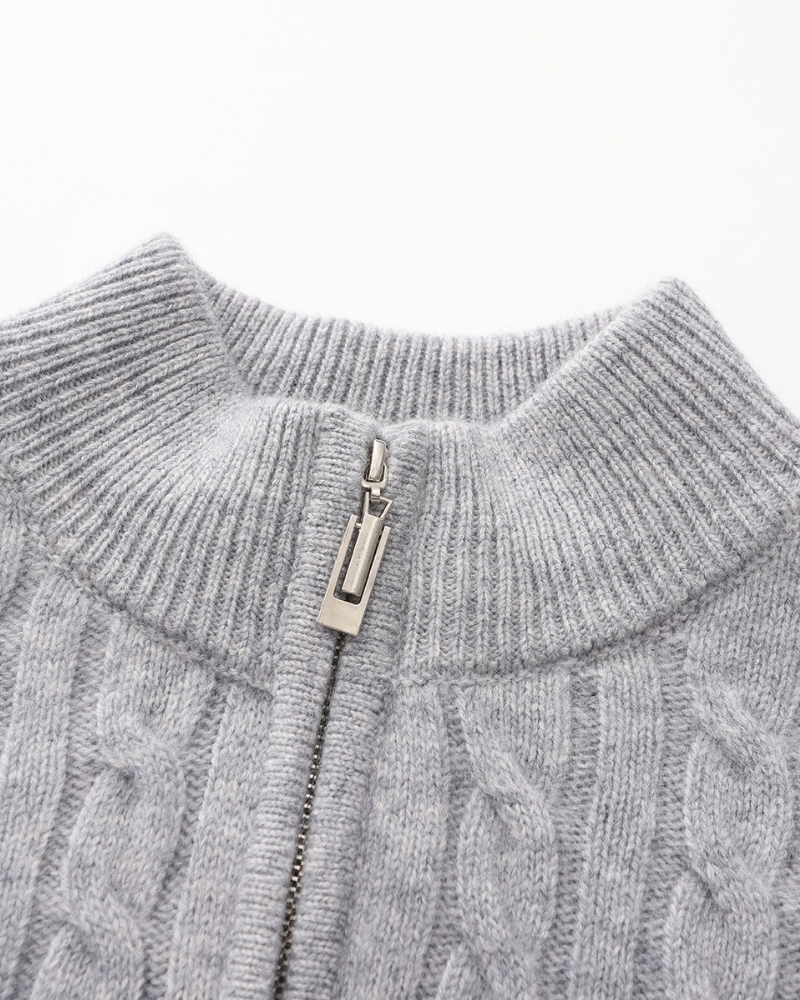 Pull Cachemire Tissé Mi-Zip