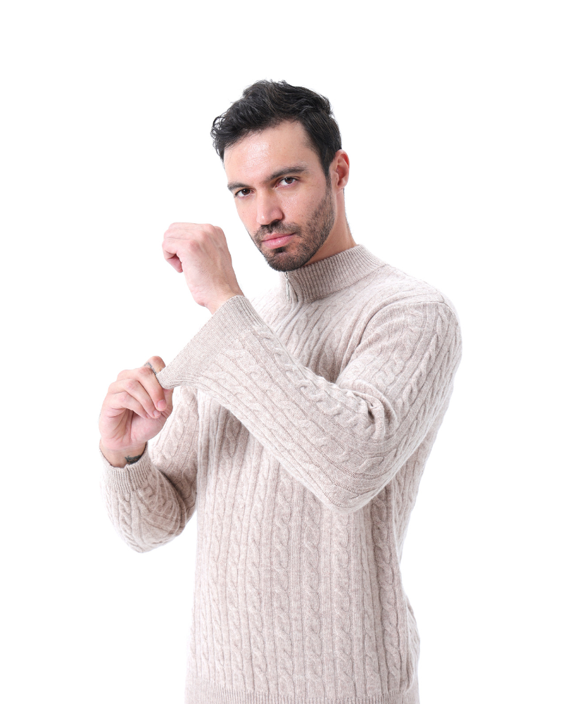 Pull Cachemire Tissé Mi-Zip