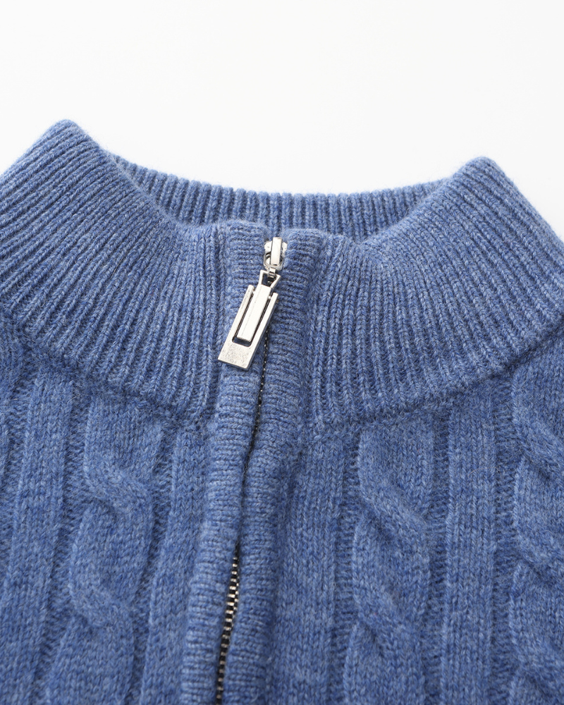 Pull Cachemire Tissé Mi-Zip
